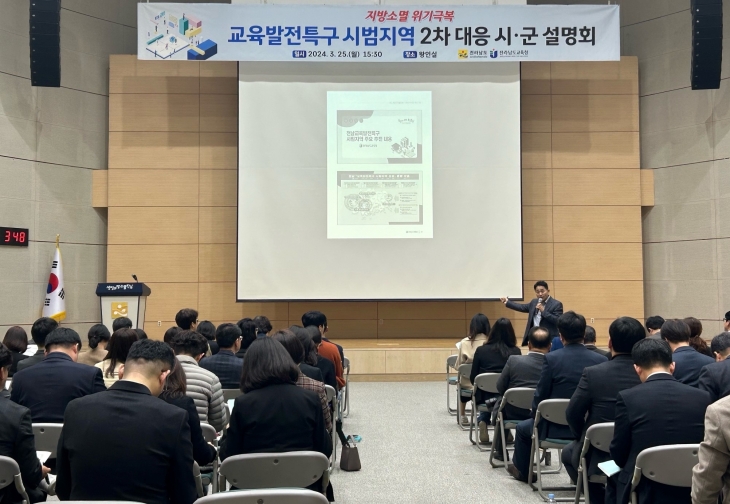 전남도가 25일 교육발전특구 시범지역 2차 지정을 위한 시군 설명회를 하고 있다.