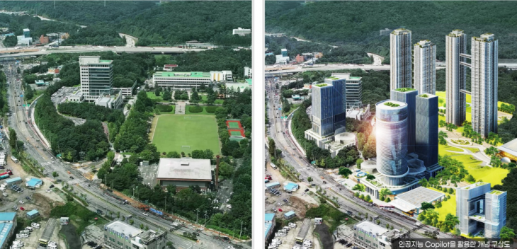 북수원 테크노밸리로 개발될 경기인재개발원 현재(왼쪽 사진) 모습과 조감도.