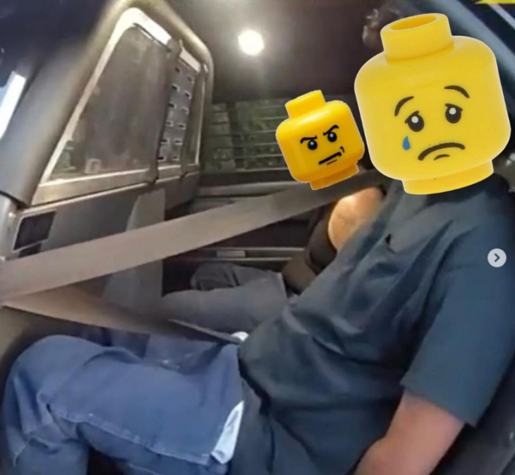 미국 캘리포니아 무리에타 경찰이 2024년부터 시행된 법에 따라 범죄 용의자의 얼굴을 레고로 가린 사진. 인스타그램 캡처