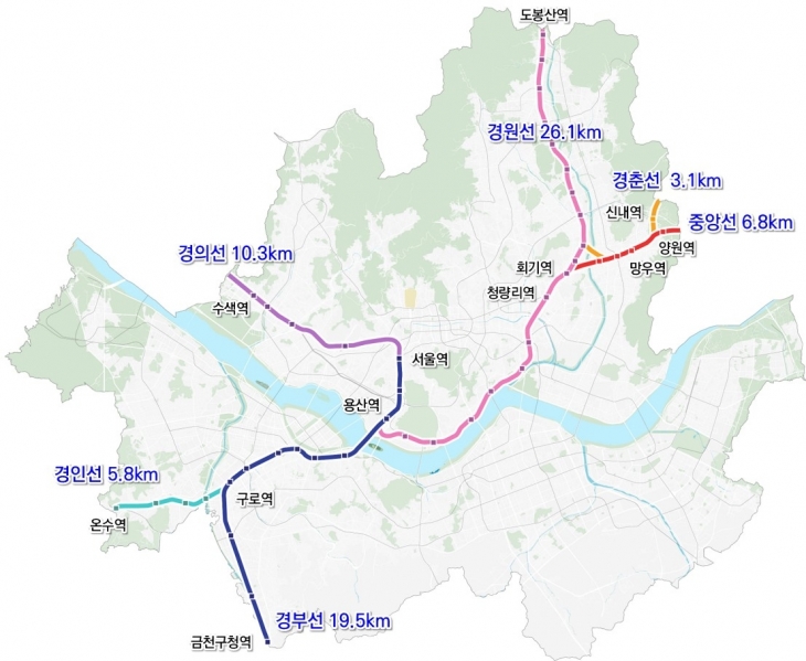 서울시 국가철도 지상구간 현황. 서울시 제공