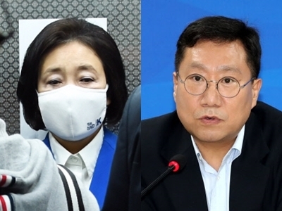 박영선 전 중소벤처기업부 장관, 양정철 전 민주연구원장. 연합뉴스