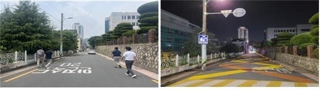 경남 김해시 김해시청 인근 보행자우선도로 전과 후(오른쪽). 행정안전부 제공