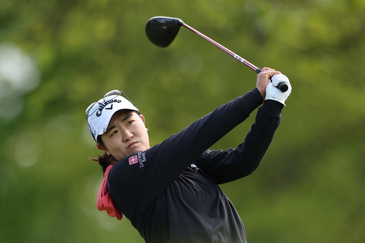 로즈 장이 13일 LPGA 코그니전트 파운더스 컵 4라운드 14번 홀에서 티샷을 하고 있다. AFP 연합뉴스