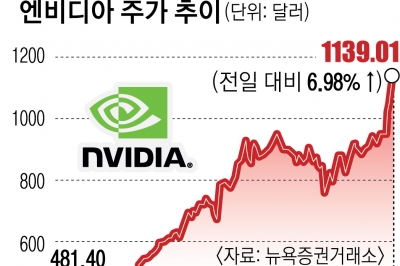 주당 1100달러 넘어선 엔비디아… 애플 시총 뛰어넘나