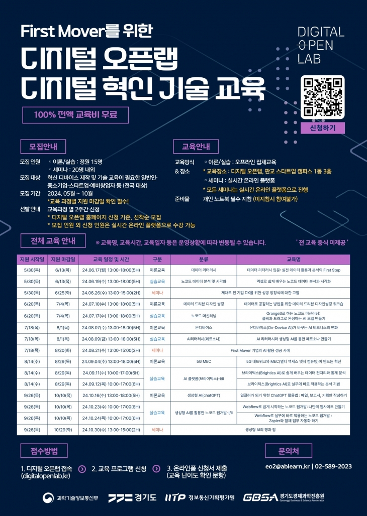 경기도경제과학진흥원, ‘2024년 디지털오픈랩 디지털 혁신 기술 교육’ 포스터