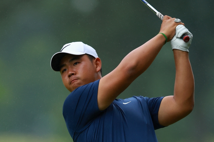 김주형이 3일 PGA 투어 캐나다오픈 4라운드 3번 홀에서 아이언샷을 하고 있다.  AFP 연합뉴스