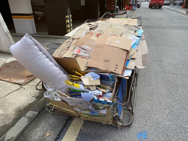 폐지 줍는 노인 자료사진. 서울신문