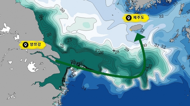 양쯔강 유출예상경로. 제주도해양수산연구원 제공