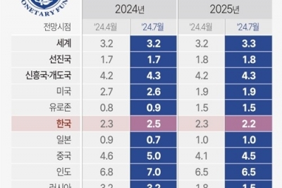 [속보] IMF, 올해 韓 경제성장 전망 2.3→2.5%…美·日은 하향