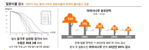 아까시나무 분포 현황. 그린피스(Green Peace) ‘벌의 위기와 보호 정책 제안(2023)’