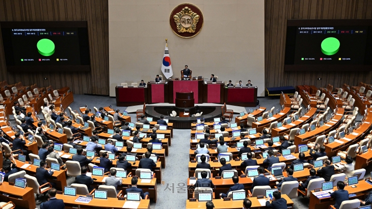 30일 서울 여의도 국회 본회의장에서 열린 본회의에서 ‘방송 4법’ 가운데 네 번째 법안인 한국교육방송공사법(EBS법) 개정안이 통과되고 있다. 2024.7.30 오장환 기자