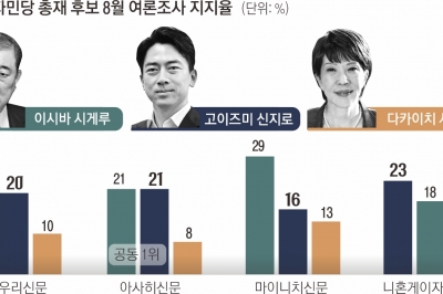 출마 선언 안 했는데 지지율 1위… 고이즈미, 아버지 길 따라 걷나