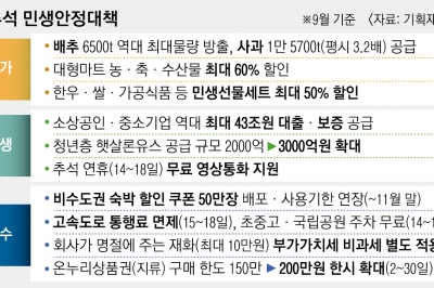 추석 성수품 700억 공급… 자금난 소상공인에 43조 푼다