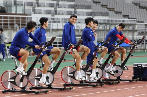 한국 축구 대표팀 손흥민, 김민재, 이강인 등이 3일 경기 고양종합운동장에서 2026 북중 월드컵 아시아 지역 3차 예선을 앞두고 훈련하고 있다. 연합뉴스