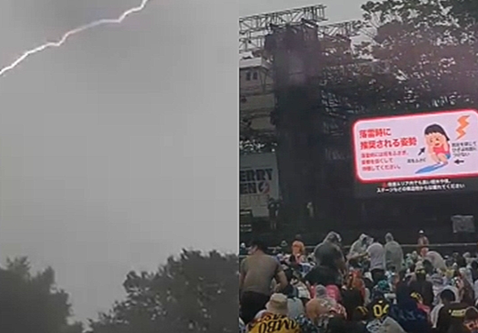 일본에서 진행된 음악 축제 당일 폭우와 강한 번개가 내리치는 등 해당 지역에 낙뢰주의보가 내려져 결국 행사가 취소된 것으로 전해졌다. 엑스(옛 트위터) 캡처