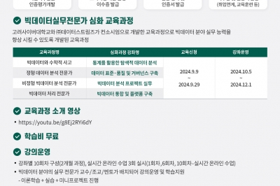 고려사이버대학교,  ‘빅데이터실무전문가 심화과정’ 수강생 모집해