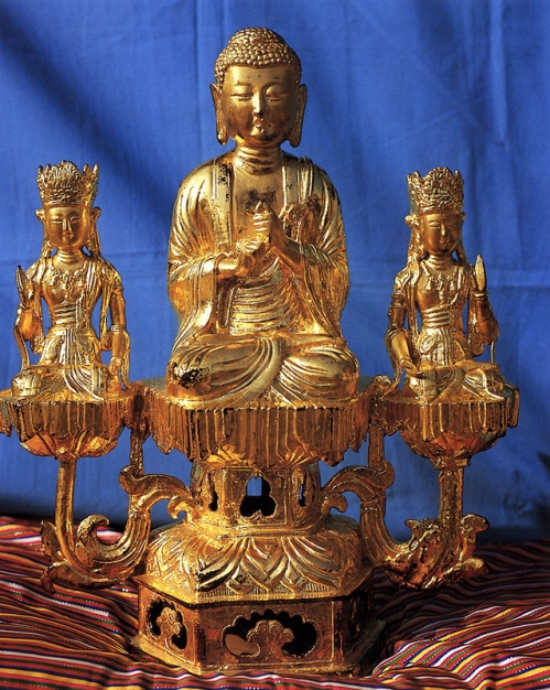 충남 당진 영탑사 금동비로자나불삼존좌상(金銅毘盧遮那佛三尊坐像·보물 제409호)