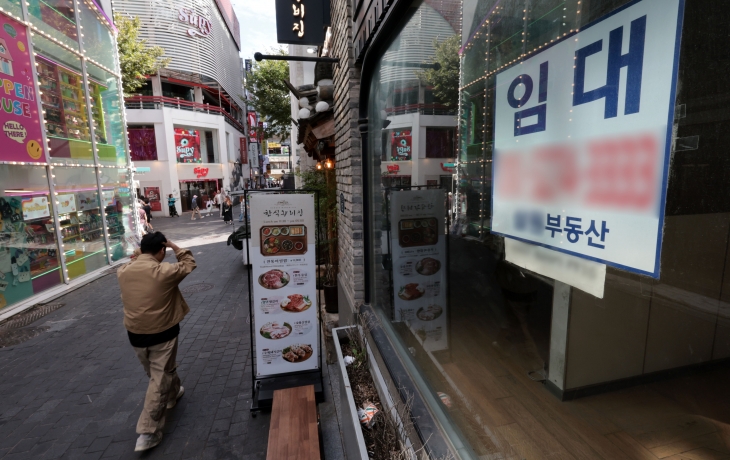 지난 22일 서울 중구 명동의 한 텅 빈 매장에 임대 문의 안내문이 붙어 있다. 정부에서는 내수 경기 진작을 위해 하반기 국내관광 활성화에 나선다는 계획이지만, 골목상권에 미치는 영향은 제한적일 것이라는 지적이 나온다. 연합뉴스