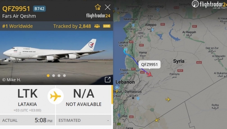 이스라엘이 3일(현지시간) 시리아 흐메이밈 러시아 공군기지 내 무기고를 표적 공습했다고 튀르키예에 본부를 둔 시리아TV가 이날 보도했다. 매체는 이스라엘군이 기지 내 이란혁명수비대 무기고에 헤즈볼라 지원 무기가 운송된 것으로 의심한 것으로 추정했다. 사진은 기지에 착륙했다가 이스라엘 공습 8시간 전 회항한 이란 국적기. 2024.10.3 시리아TV