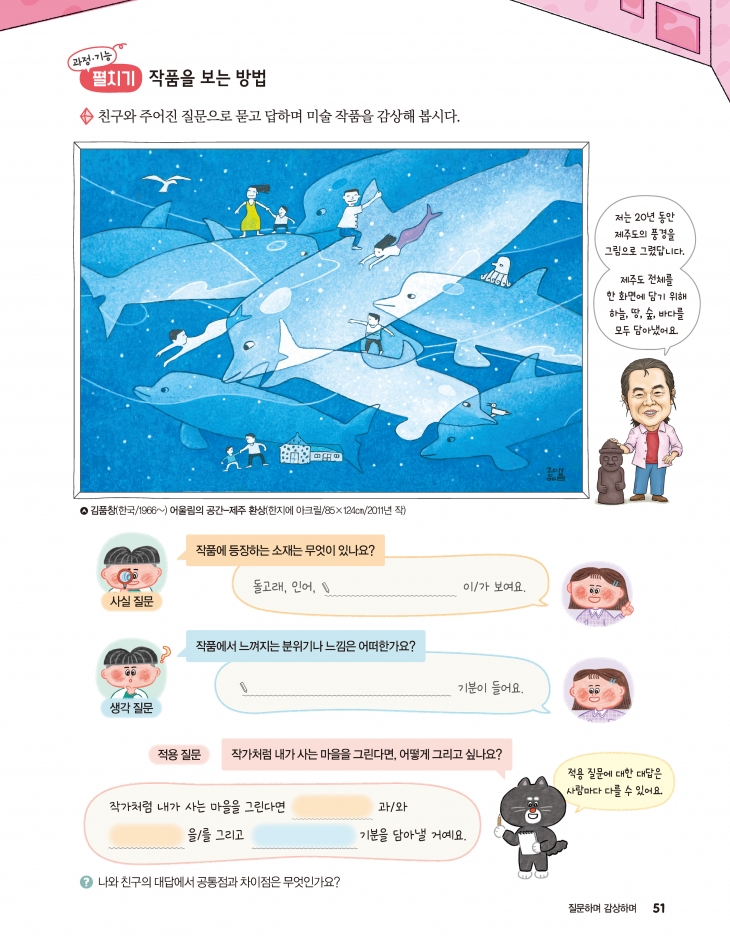 미술교과 51페이지에 실린 김품창 작가의  ‘어울림의 공간~제주환상’  작품. 김품창 작가 제공