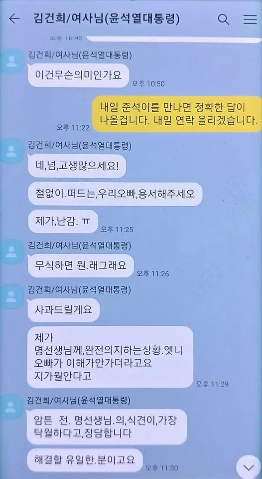 명태균씨가 김건희 여사와 나눈 카카오톡 대화 캡처본. 명태균씨 페이스북