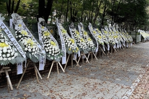 ‘모래 학폭’에 분노한 분당 엄마들…학교 앞 뒤덮은 근조 화환