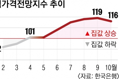 대출 옥죄기 통했나… 집값 전망치 9개월 만에 상승세 꺾였다