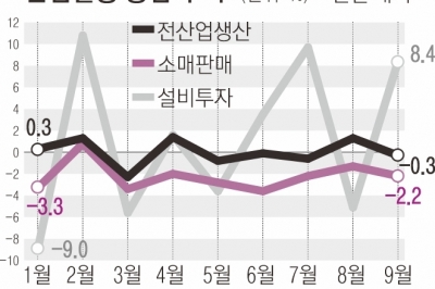 생산·소비 동반 ‘감소’… 환율·가계부채 탓에 경기 부양도 어려워