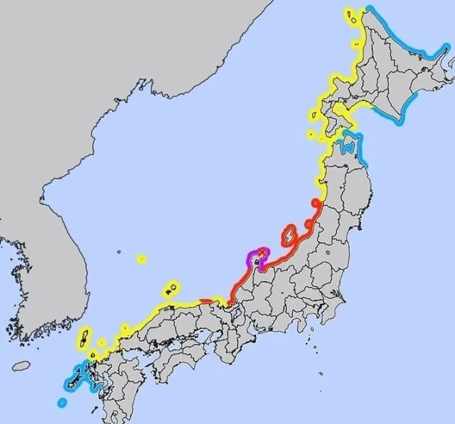 지난 1월 2일 일본 기상청은 전날 오후 4시22분쯤 이시카와현 등에 대형 쓰나미 경보를 발령하고 후쿠이·사도·도야마현 등에는 쓰나미 경보를 각각 발령했다. 일본 기상청이 홈페이지에 올린 쓰나미 경보·주의보 발령 현황 지도에서 독도는 홋카이도와 돗토리현 등과 함께 ‘노란색’으로 지도에 표시됐다. 일본 기상청 홈페이지 캡처