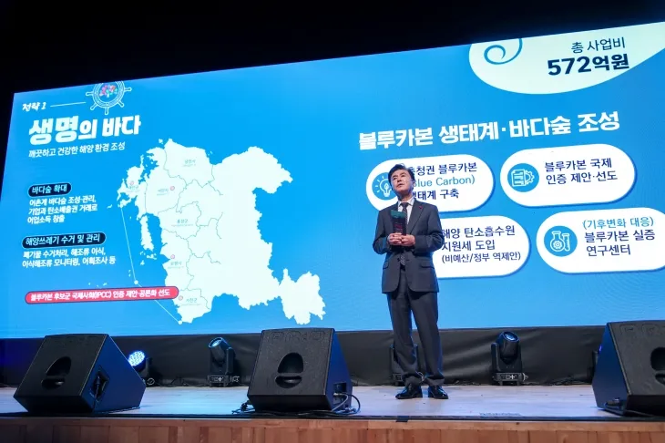김태흠 충남지사가 블루카본 생태계 조성과 관련 설명을 하고 있다. 당진시 제공