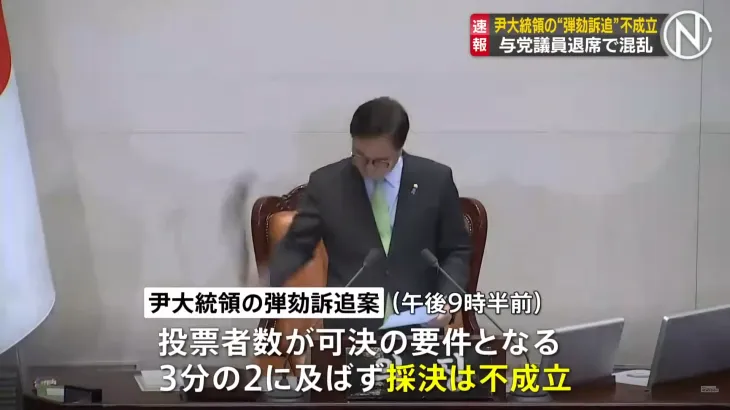 윤석열 대통령 탄핵소추안이 7일 국회 본회의 표결에서 의결정족수 미달로 자동 폐기되자 일본 언론들이 속보를 통해 상황을 실시간으로 전했다. TBS 보도화면 캡처