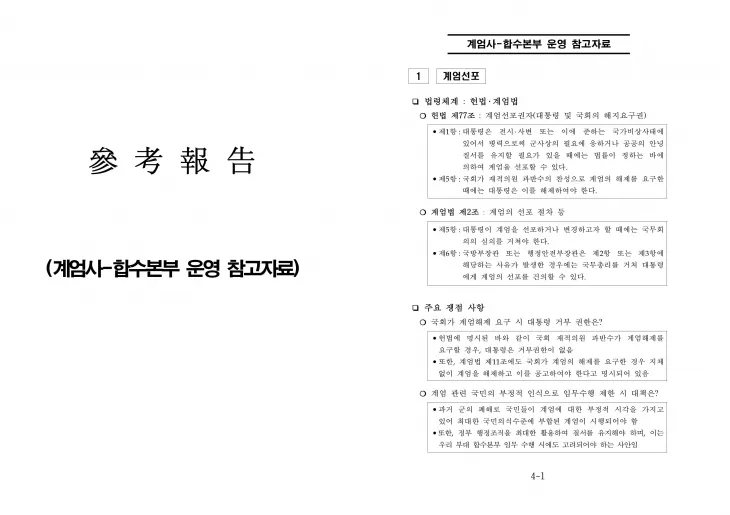 추미애 더불어민주당 의원이 국군방첩사령부의 계엄령 사전모의 정황이 담긴 문건이라고 주장한 문서 이미지. 추미애 의원 블로그 캡처