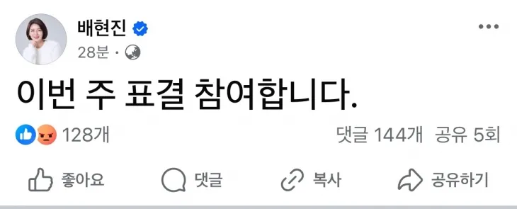 배현진 국민의힘 의원 페이스북