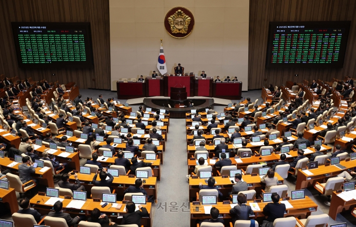 10일 서울 여의도 국회에서 열린 본회의에서 2025년도 예산안에 대한 수정안이 통과되고 있다. 2024.12.10 오장환 기자