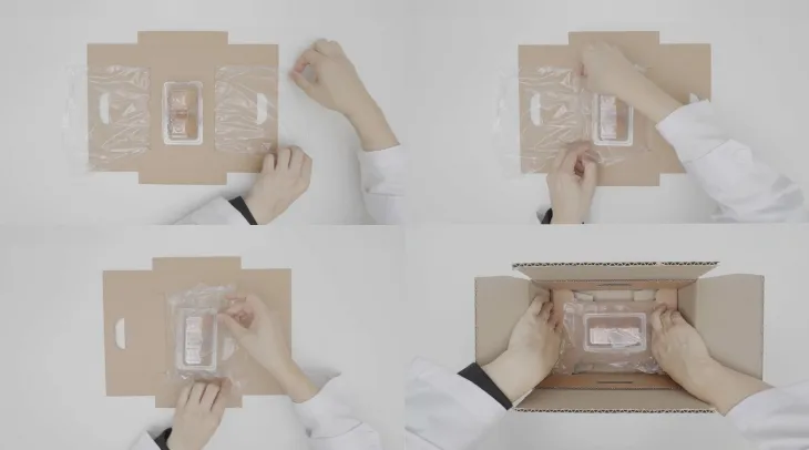 CJ대한통운이 특허 출원한 완충재 필요 없는 ‘상품고정형 패키지’. CJ대한통운 제공