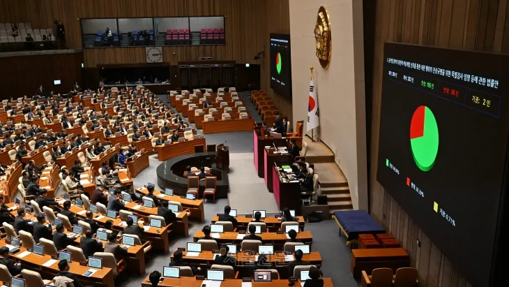 윤석열 정부 비상계엄 선포 관련 내란행위 등 진상규명을 위한 특별검사법안이 12일 오후 국회 본회의에서 야당 주도로 통과됐다. 국민의힘 소속 안철수·김예지·김용태·김재섭·한지아 의원도 이날 찬성표를 던졌다. 홍윤기 기자