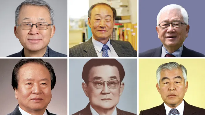 과학기술정보통신부는 한국 과학기술의 초석을 다진 과학기술유공자 6인을 새로 선정했다. 이로써 2017년부터 올해까지 91명이 과기유공자로 지정됐다. 왼쪽 위부터 시계방향으로 이서구 이화여자대 석좌교수, 박성현 서울대 명예교수, 고 최남석 LG화학기술연구원 전 원장, 심문택 국방과학연구소 전 소장, 고 박달조 한국과학원 2대 원장, 채영복 원정연구원 이사장.   과학기술정보통신부 제공