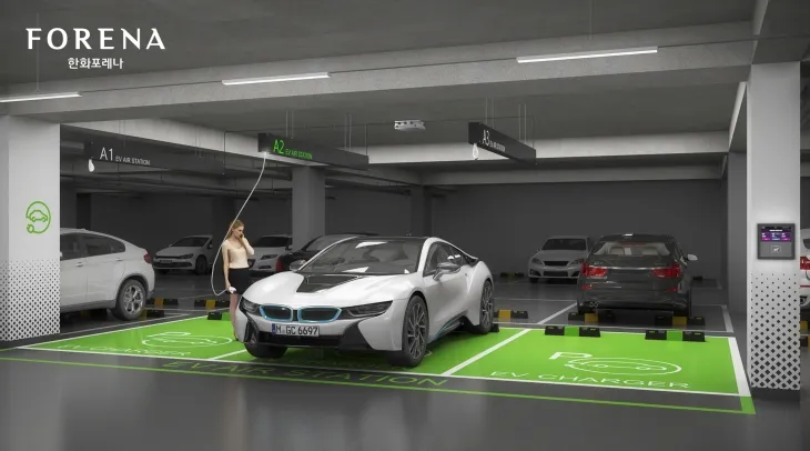 한화 건설부문의 전기차 충전 시스템 ‘EV 에어 스테이션’. 한화 제공