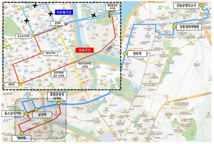 서울시 3411번 시내버스 잠실새내역 ~ 대치동 학원가 변경 노선