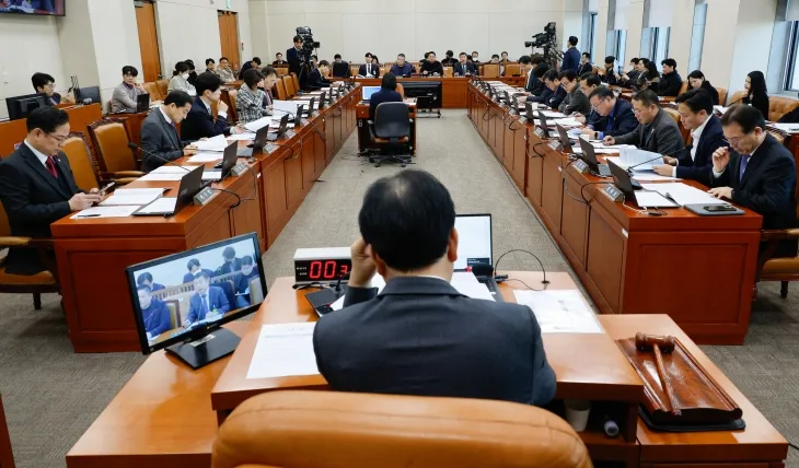 송언석(맨 앞줄) 국회 기획재정위원회 위원장과 위원들이 27일 국회에서 ‘담배사업법 개정안’ 공청회를 진행하고 있다.