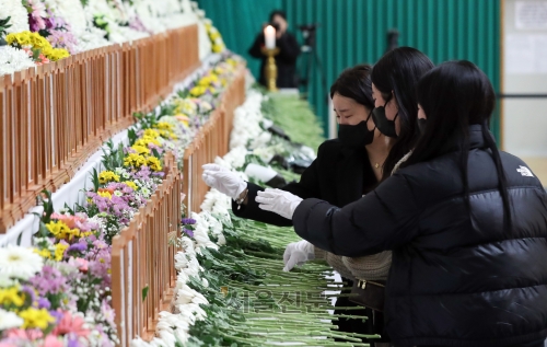 전남 무안군 무안종합스포츠파크에 마련된 제주항공 여객기 사고 희생자 합동분향소에서 조문객들이 조문을 하고 있다. 서울신문 DB