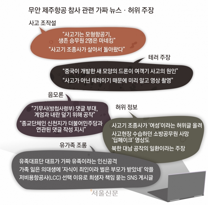 무안국제공항 제주항공 참사 관련 가짜 뉴스·허위 주장. 서울신문