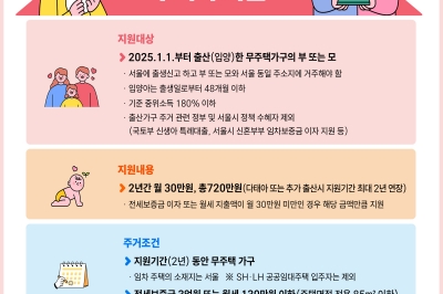 서울시, 전국 최초 ‘새해 출산 무주택가구’에 주거비 720만원 지원