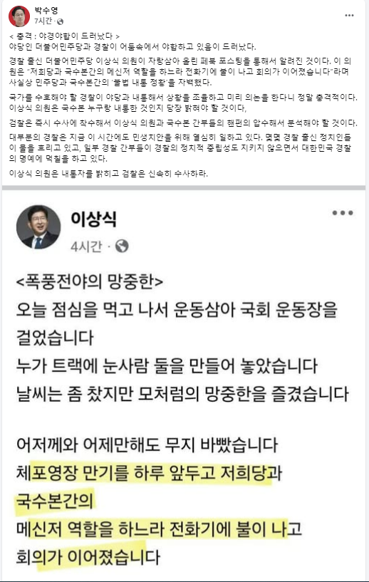 與, ‘국수본 메신저 논란’ 野 이상식 고발 예정