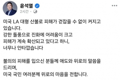 尹, SNS에 “美산불 정부 지원 당부”… 野 “직무정지된 자가 대통령 행세”