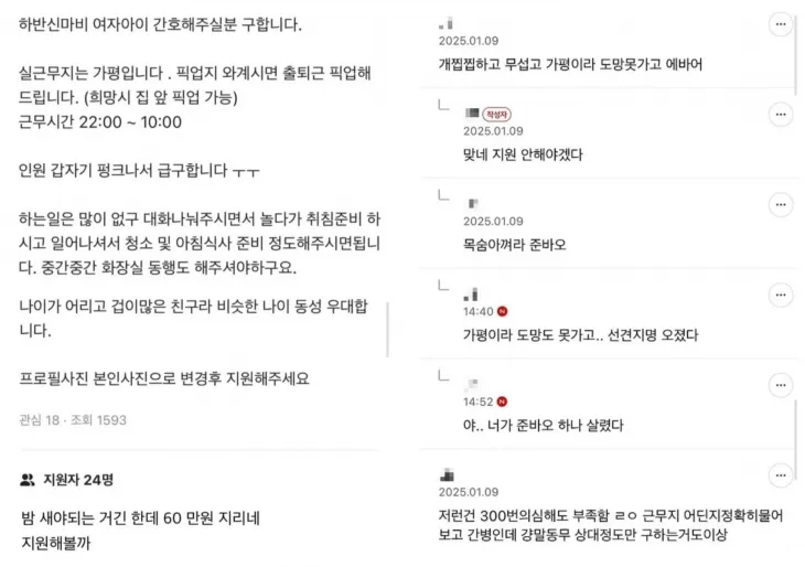 지난 9일 한 다음 카페에 올라온 ‘이거 당근 알바 60만원 준다는데 진짜일까’라는 제목의 글과 댓글 일부(사진 일부 모자이크 처리함). 온라인 커뮤니티 캡처