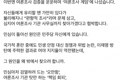 오세훈 “민주, 이번엔 여론조사 계엄... 오만”