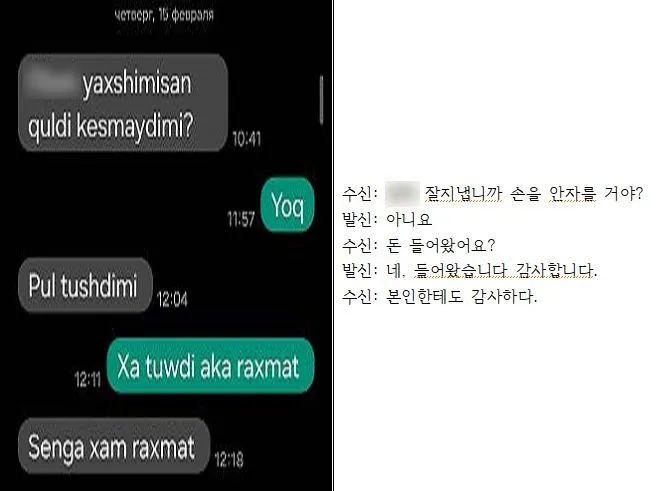 산업재해 위장 브로커와 외국인이 나눈 메신저 대화 내용. 부산경찰청 제공