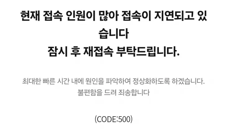 국내 인기 마라톤 대회의 접수창 화면. 대회 신청 사이트에 접속 인원이 몰려들면서 오류가 발생했다.