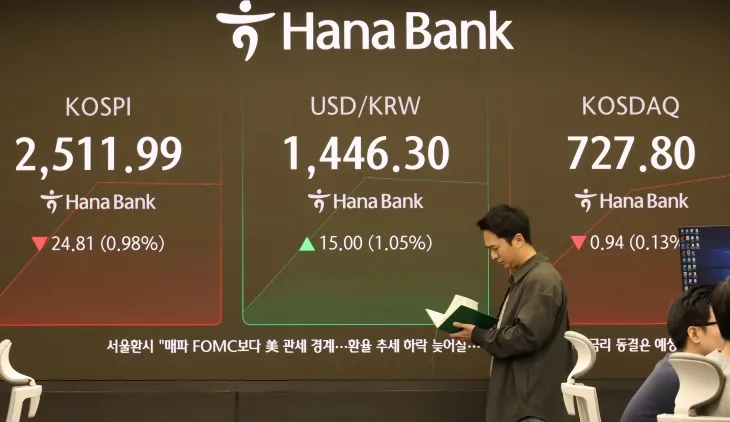 31일 오전 서울 중구 하나은행 본점 딜링룸 현황판에 코스피 지수가 표시되고 있다. 2025.1.31 연합뉴스